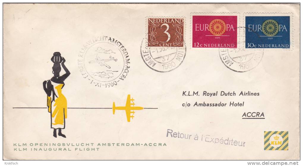 Amsterdam Accra 1960 - Erstflug 1er Vol Boeing KLM - Ghana - Poste Aérienne