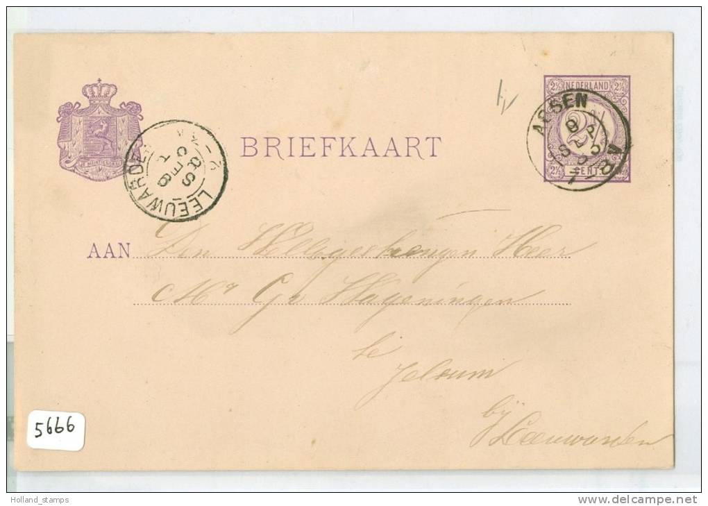 HANDGESCHREVEN BRIEFKAART Uit 1885 VOORDRUK NVPH 33 Van ASSEN Naar LEEUWARDEN (5666) - Postal Stationery