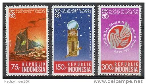 Mgm1260 ZEILSCHIP SATELLITE EMBLEEMEXPO VANCOUVER SAILING SHIP WORLD EXHIBITION INDONESIA 1986 PF/MNH - Other & Unclassified