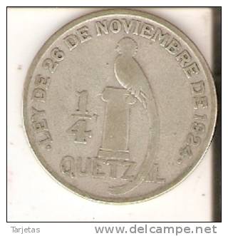 MONEDA DE PLATA DE GUATEMALA DE 1/4 DE QUETZAL DEL AÑO 1926  (COIN) SILVER,ARGENT. - Guatemala