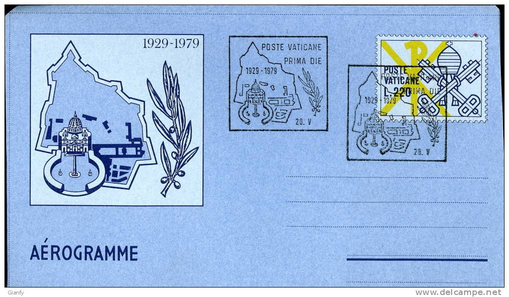 AEROGRAMMA VATICANO 50° ANNIVERSARIO DELLO STATO 220 L 1979 FDC - Postal Stationeries