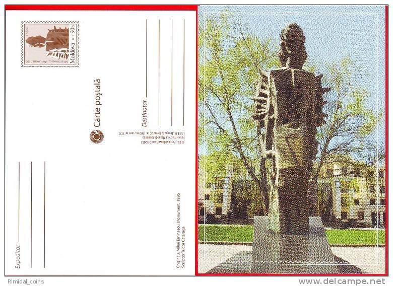 Moldova, Pre-paid Postcard, The Statue Of M. Eminescu, 2012 - Moldova
