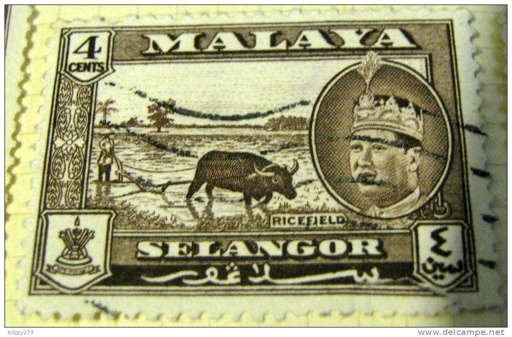 Malaya 1961 Selangor Rice Field And Sultan Salahuddin Abdul Aziz Shah 4c - Used - Selangor