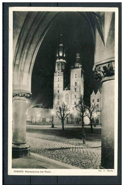 GG1942: BRESLAU-KRAKAU, Bahnpost-Fotokarte Marienkirche, Krakau - Besetzungen 1938-45