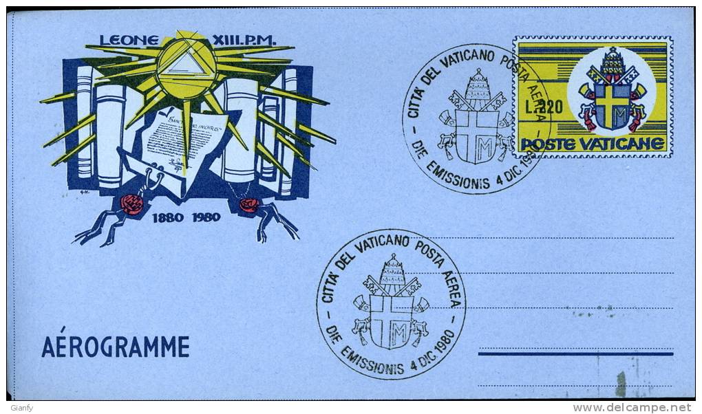 AEROGRAMMA VATICANO ARCHIVIO SEGRETO 220 L 1980 FDC - Postal Stationeries