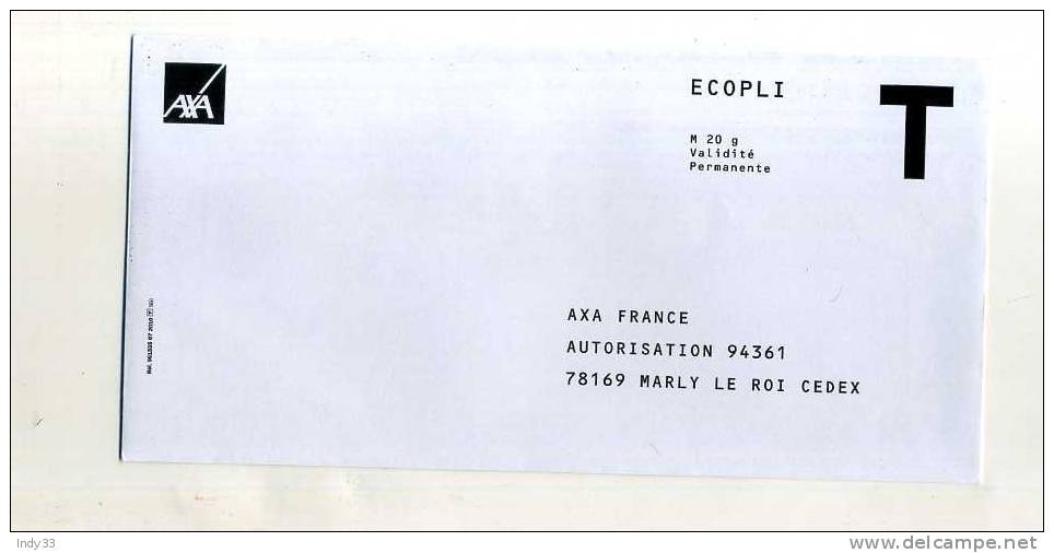 - FRANCE . ENVELOPPE REPONE T AXA . - Cards/T Return Covers