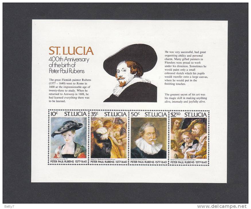 ST. LUCIA 1977  ARTE - RUBENS BF  +  SERIE COMPLETA 4 VALORI INTEGRI - St.Lucie (1979-...)