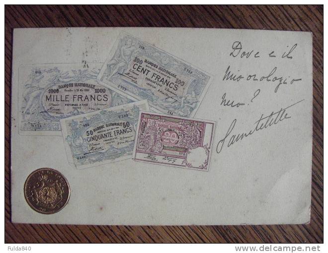 CPA.    Carte Postale Belge . Repréntation De Billets De Banques Et Pièce.  Rarissime. - Münzen (Abb.)