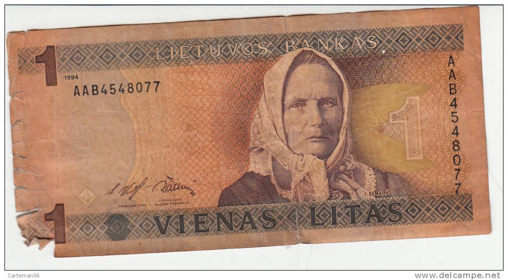 Billet - Lituanien - 1 Vienas Litas - 1994 - Lituania