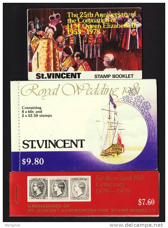 3 Booklets  1978 Queen Elizabeth 25th Ann, 1979 Rowland Hill Centeenary, 1981 Royal Wedding, - St.Vincent (...-1979)