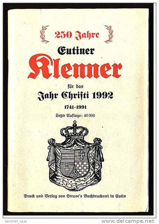 Eutiner Klenner Für Das Jahr Christi 1992 , Kalenderdarium Mit Mondauf- Und Untergangszeiten , Mondphasen - Calendriers