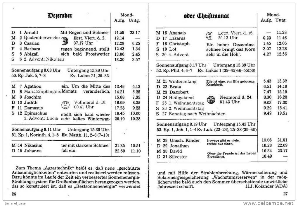 Eutiner Klenner Für Das Jahr Christi 1992 , Kalenderdarium Mit Mondauf- Und Untergangszeiten , Mondphasen - Calendars