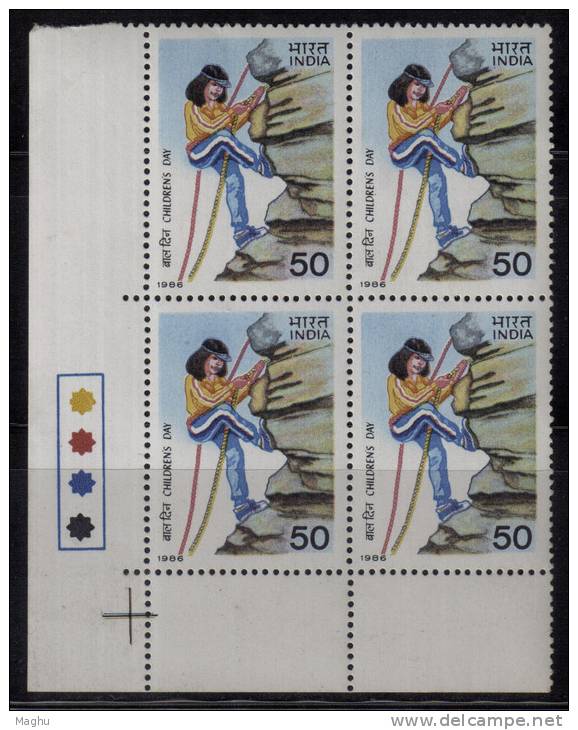 India Mnh  1986, Traffic Light  Block Of 4,  Childrens Day, Girl Rock Climbing , Mountaineering, Sports, Sport - Blokken & Velletjes