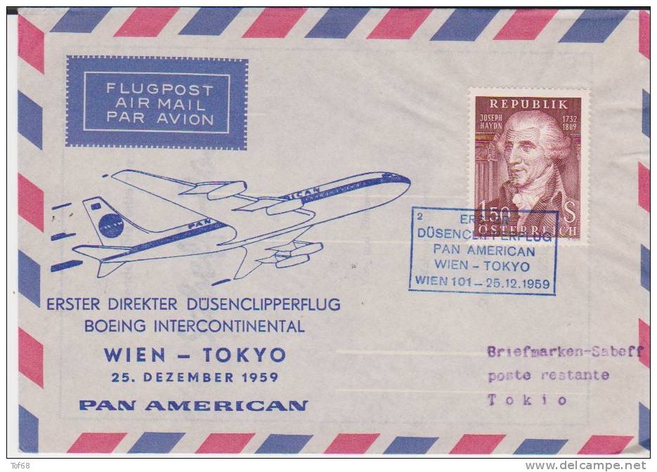 Autriche Osterreich Erster Flug Wien Tokyo Premier Vol Vienne Tokyo 1959 - Premiers Vols