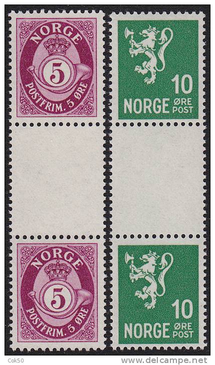 NORWAY 1940/41 - 5 öre Posthorn + 10 öre Lion «gutter Pairs» (NK Nos.240-41). Perfect MNH Condition - Nuovi