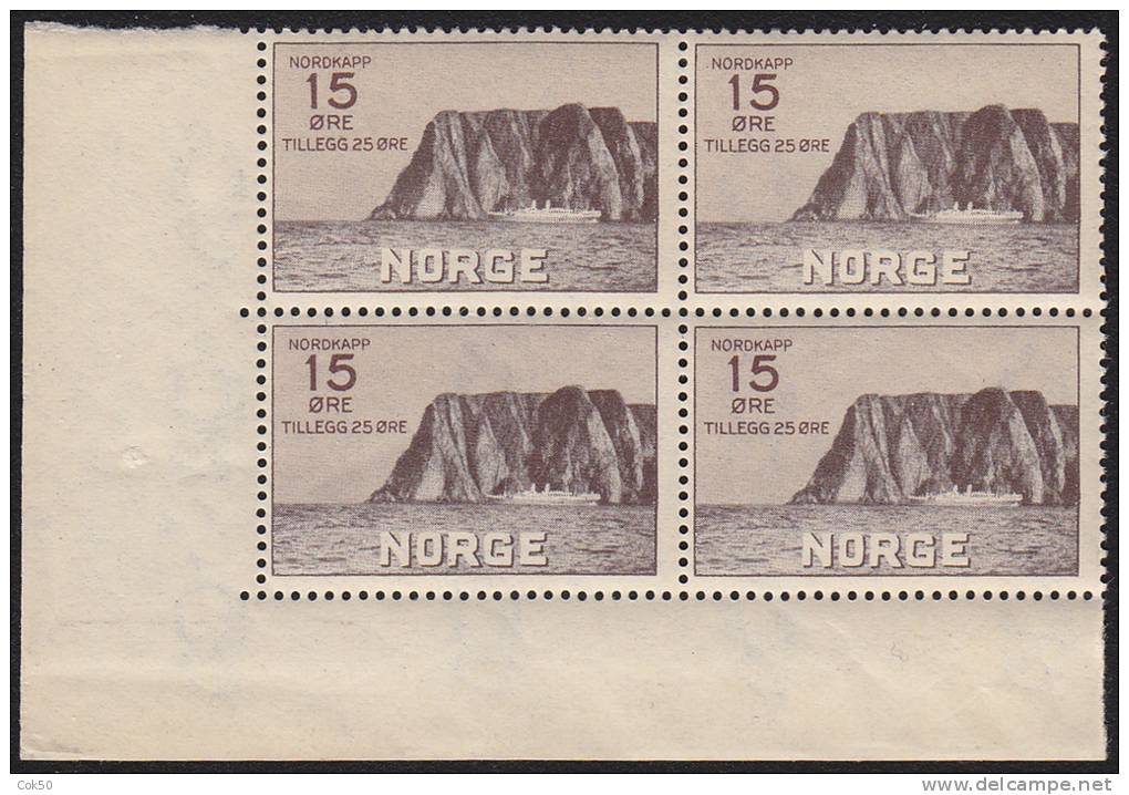 NORWAY 1930 - 15+25 öre North Cape MNH Corner Bl. Of 4 (NK No. 181), Wmk Pos.6. Very Nice Quality. - Unused Stamps