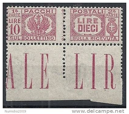 1946 LUOGOTENENZA PACCHI POSTALI 10 LIRE LUSSO MNH ** - RR10731-2 - Postal Parcels