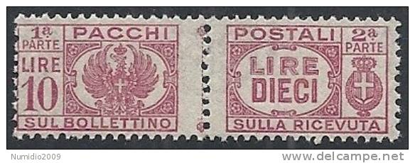 1946 LUOGOTENENZA PACCHI POSTALI 10 LIRE MNH ** - RR10732 - Postal Parcels