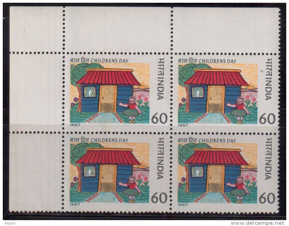 India MNH 1987, Block Of 4, Childrens Day, Art Painting., - Blokken & Velletjes