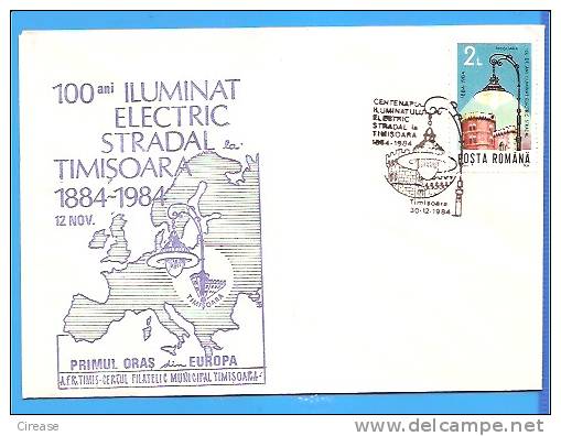 Timisoara, The First European City Electric Lighting ROMANIA Cover 1984 - Elektriciteit