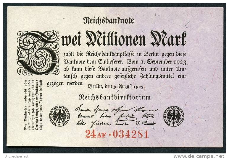 Pick 103 - Ro 102c 2 Million Mark 9/8/1923 *** UNC ***n°24AF. 034281 - 2 Mio. Mark