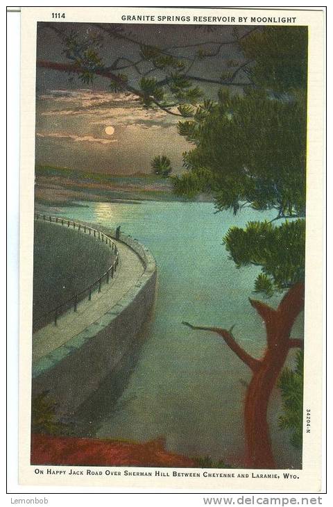 USA, Granite Springs Reservoir By Moonlight, Wyoming, 1920s-30s Unused Postcard [10203] - Andere & Zonder Classificatie