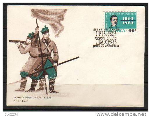 POLAND FDC 1963 10OTH ANNIV POLISH 1863 JANUARY UPRISING TRAUGUTT Lithuania Belarus Latvia Ukraine Russia Rifle Soldiers - Lituania