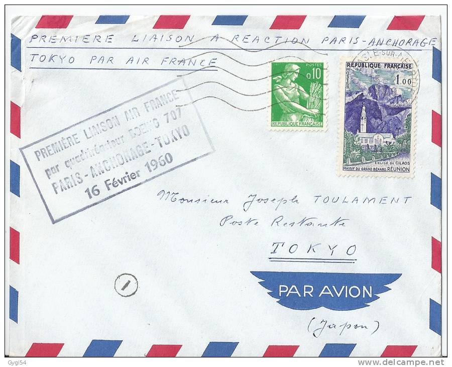 Première Liaison Air France  Paris Tokyo Anchorage 1960 - Primi Voli