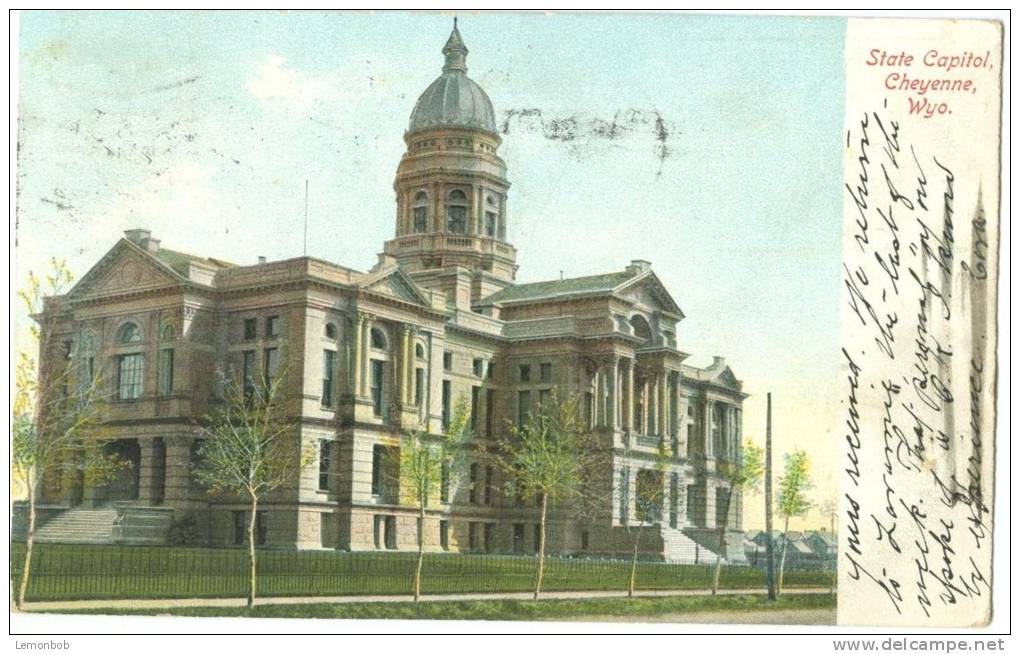 USA, State Capitol, Cheyenne, Wyoming, 1907 Used Postcard [10221] - Cheyenne