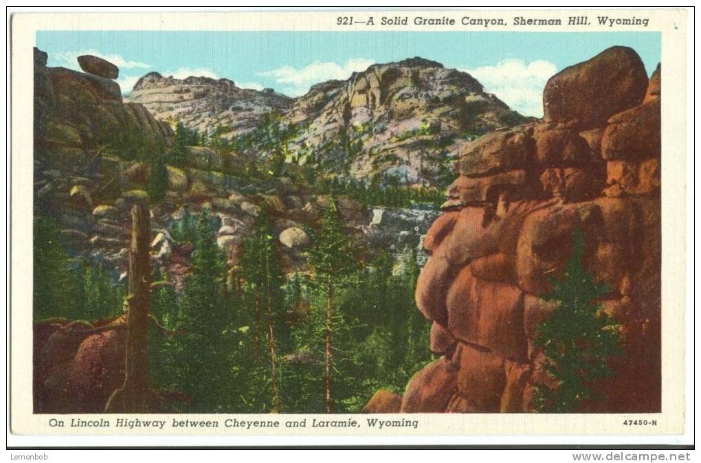 USA, A Solid Granite Canyon, Sherman Hill, Wyoming, 1930s Unused Postcard [10225] - Other & Unclassified