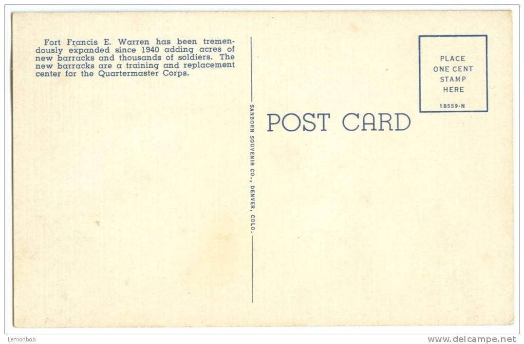 USA, Barracks, Main Section Of The Fort, Fort Francis E. Warren, Cheyenne, Wyoming, Unused Postcard [10227] - Cheyenne