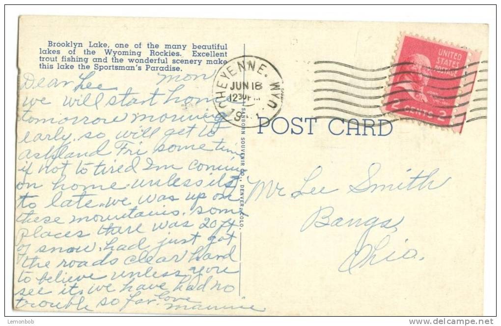 USA, Brooklyn Lake, Snowy Range In Medicine Bow National Forest, Wyoming,  Used Postcard [10228] - Other & Unclassified