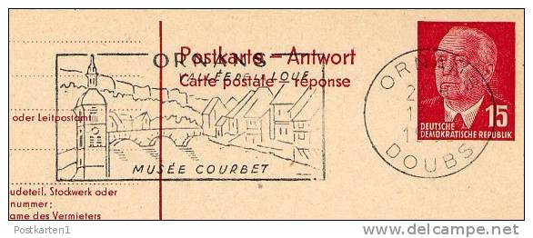 DDR  P 65  Antwort-Postkarte  ZUDRUCK Böttner #3  Sost. COURBET-Museum ORNANS  Frankreich - Cartoline Private - Usati