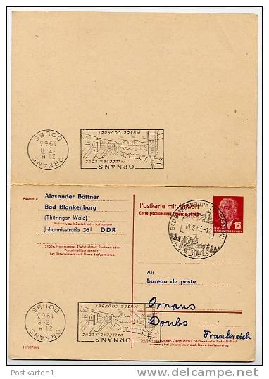 DDR  P 65  Antwort-Postkarte  ZUDRUCK Böttner #3  Sost. COURBET-Museum ORNANS  Frankreich - Cartoline Private - Usati