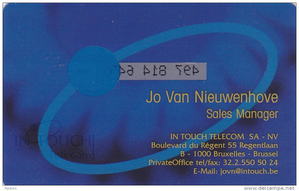 Carte Intouch Sales Manager Jo Van Nieuwenhove (Mint,Neuve) Tirage 500 EX Très Rare ! - [2] Prepaid- Und Aufladkarten