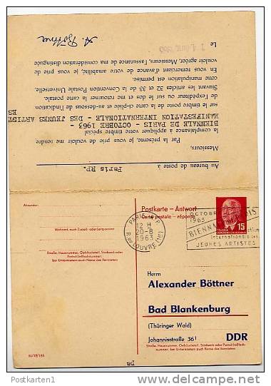 DDR  P65  Antwort-Postkarte  ZUDRUCK Böttner #3  Sost. JUNGE KÜNSTLER Paris  1963 - Privatpostkarten - Gebraucht