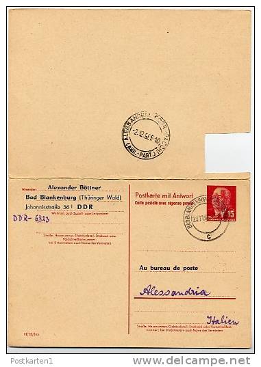 DDR  P65 Antwort-Postkarte ZUDRUCK Böttner #6  Sost. Tag Briefmarke Alessandria Italien 1966 - Privé Postkaarten - Gebruikt