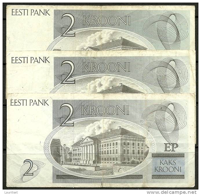 ESTLAND Estonia Estonie 2 Krooni Banknote, 3 Ex, Karl Ernst Von Baer + Universität Dorpat 1992 - Estland