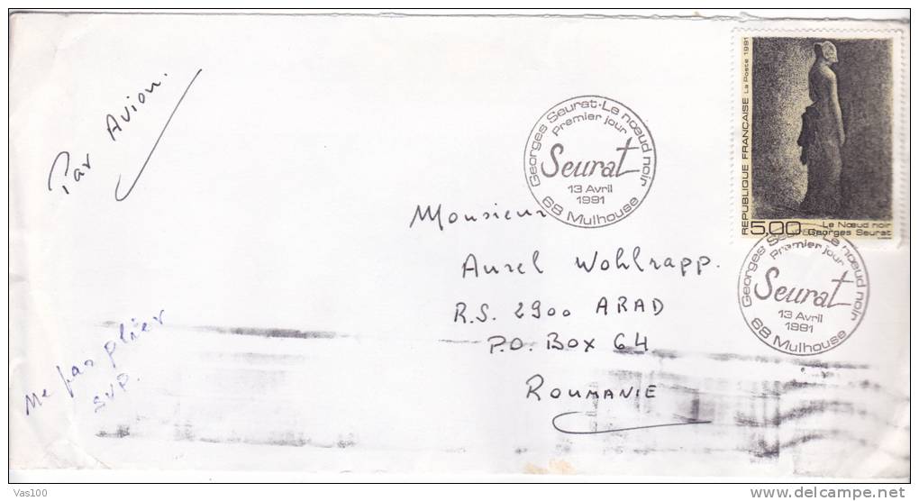 COVER SENT PAR AVION, METER MARK ON COVER, STAMPS, 1991, FRANCE - Brieven En Documenten