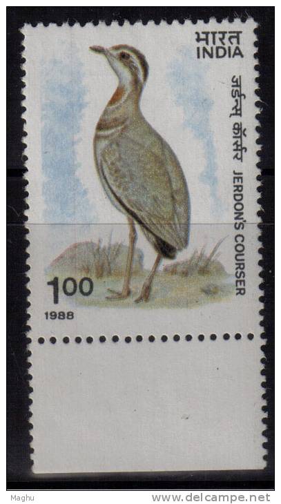 India MNH 1988,  Wildlife Week, Wild Life, Bird, Jerdon´s Courser - Ungebraucht