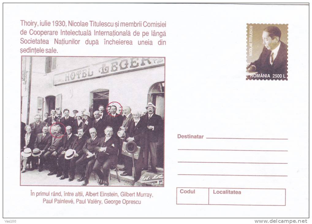 ALBERT ENISTEIN, G. MURRAY, 2002, COVER STATIONERY, ENTIER POSTAL, UNUSED, ROMANIA - Albert Einstein