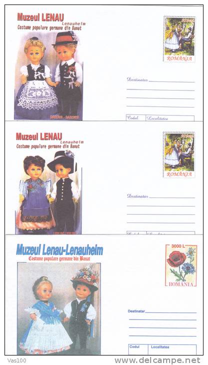 PUPPETS, GERMAN COSTUMES, 2003, 3X COVERS STATIONERY, ENTIER POSTAL, UNUSED, ROMANIA - Poupées