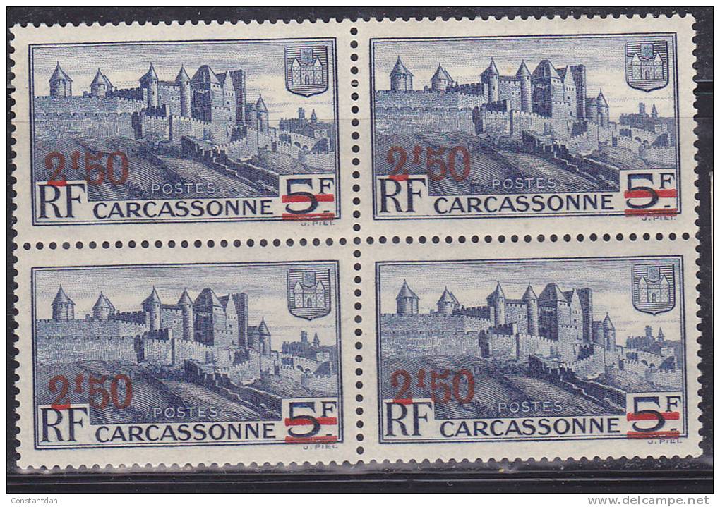 FRANCE N°490 2.50 S 5F OUTREMER REMPARTS DE CARCASSONNE 2.50 SUR RF BLOC DE 4  NEUF SANS CHARNIERE - Unused Stamps