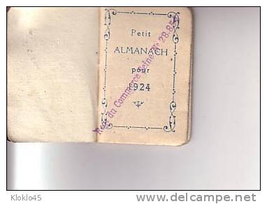 Calendrier Petit Format 1924 ALMANACH - Livre - Publicité La Confiance Incendie Fondée En 1844 PARIS - Dessus Cartonné - Kleinformat : 1921-40