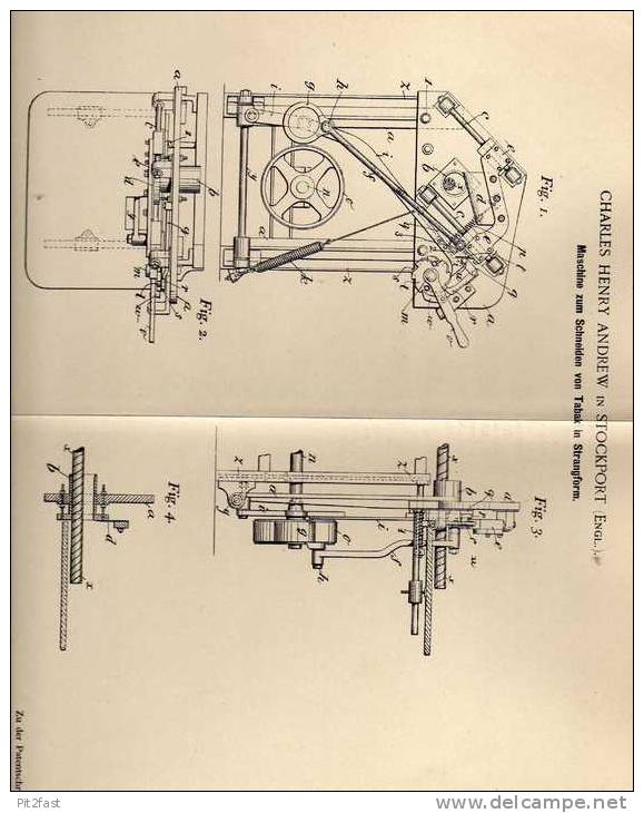 Original Patentschrift - C. Andrew In Stockport , 1900 , Maschine Für Tabak , Cigarette , Cigarre !!! - Dokumente