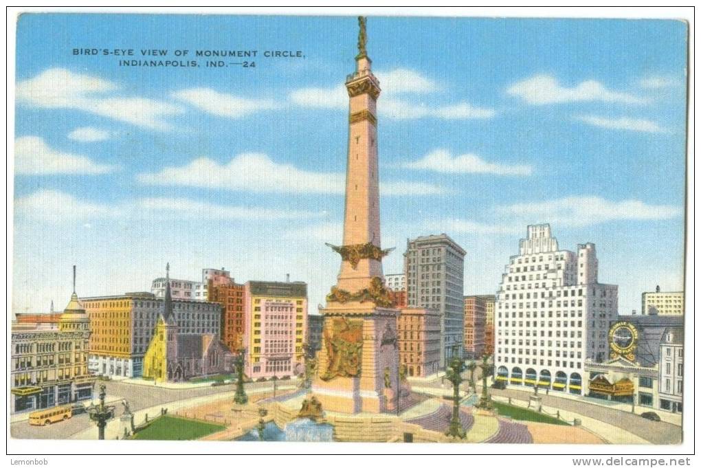 USA, Bird´s Eye View Of Monument Circle, Indianapolis, Indiana, Unused Postcard [10253] - Indianapolis