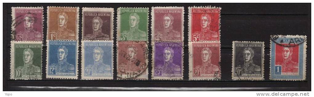 ARGENTINE: Année 1923-32, Série Complète « San Martin », N° 296 à 308 Et N° 288 (14 Timbres) - Gebraucht