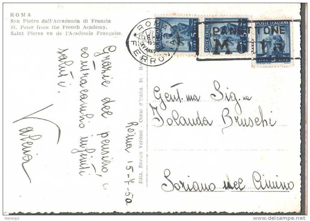 1950 ROMA SAN PIETRO DALL´ACCADEMIA DI FRANCIA FG V 2 SCAN TARGHETTA MOTTA - San Pietro