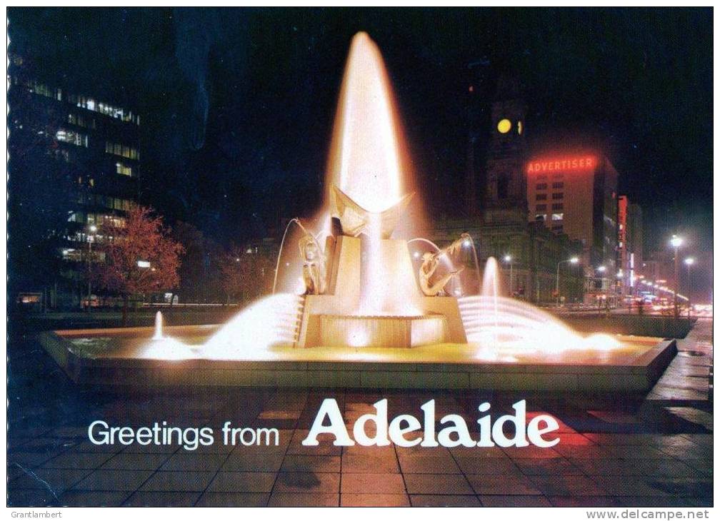 Adelaide's Famous Fountain With King William Street In Background - Castle TC 42 Unused - Adelaide