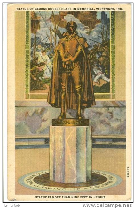USA, Statue Of George Rogers Clark In Memorial, Vincennes, Indiana, Unused Linen Postcard [10275] - Otros & Sin Clasificación